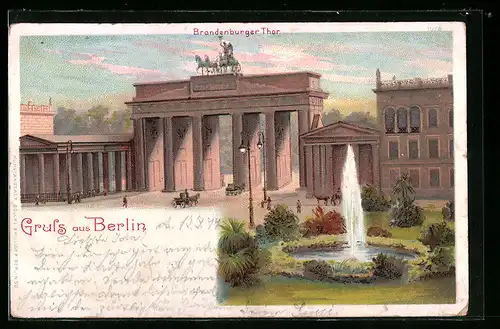 AK Berlin, Brandenburger Tor mit Wasserspiel