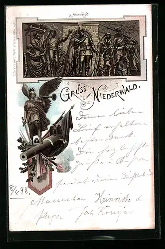 Lithographie Rüdesheim, Niederwald-Denkmal, Abschied