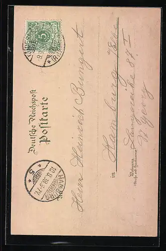 Lithographie Rüdesheim, Niederwald-Denkmal, Abschied