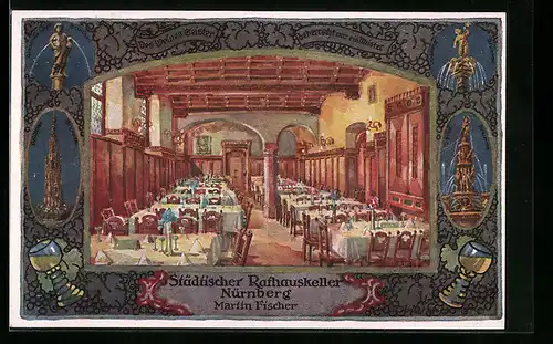 AK Nürnberg, Gasthaus Städtischer Rathauskeller, Innenansicht