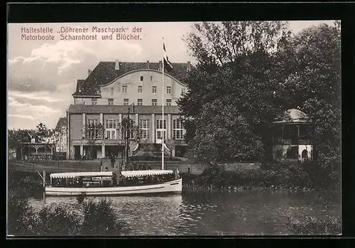 AK Hannover, Haltestelle Döhrener Maschpark der Motorboote Scharnhorst und Blücher