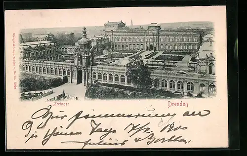 Relief-AK Dresden, Zwinger aus der Vogelschau