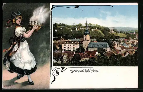 AK Bad Sulza, Gesamtansicht, Kellnerin serviert Klösse