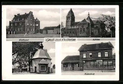 AK Pulheim, Rathaus, Kirche, Barbara-Kapelle, Bahnhof