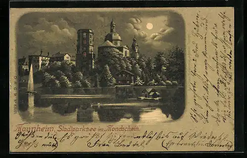 Mondschein-Lithographie Mannheim, Partie am Stadtparksee