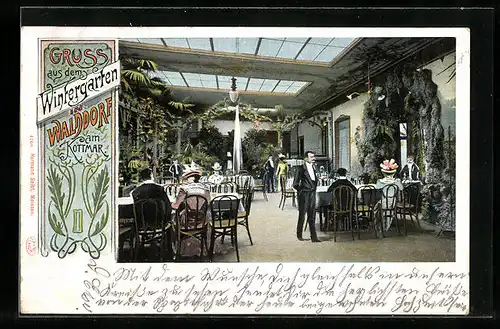 Lithographie Walddorf a. Kottmar, Innenansicht des Restaurant Wintergarten