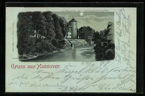 Mondschein-Lithographie Hannover, Leineufer mit Beguinenthurm