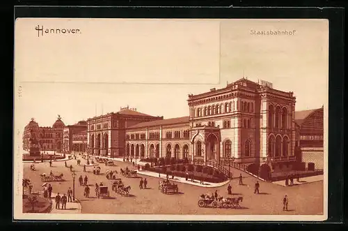 Lithographie Hannover, Blick auf Staatsbahnhof