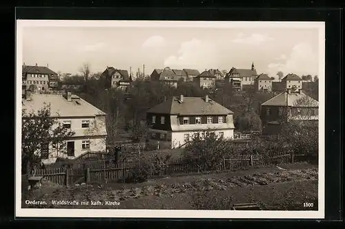 AK Oederan, Waldstrasse mit kath. Kirche