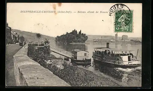 AK Dieppedalle-Croisset, Bateau allant de Rouen