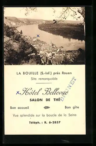 AK La Bouille, Vue Générale, Hotel Bellevue, Salon de Thé