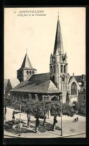 AK Montivilliers, l`Eglise et la Fontaine