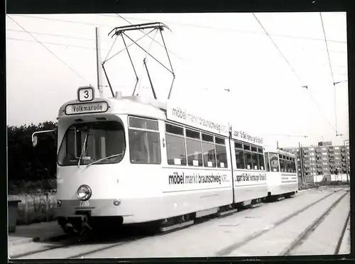 Fotografie P. Boehm, Ansicht Braunschweig, Strassenbahn der Linie 3 Richtung Volkmarode