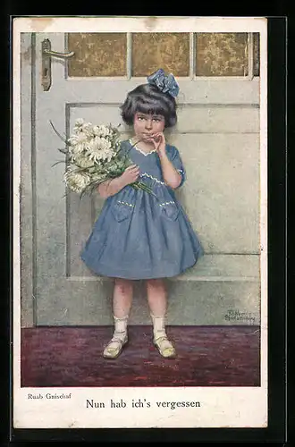Künstler-AK Ruab Gnischaf: Nun hab ichs vergessen, Mädchen mit Blumen