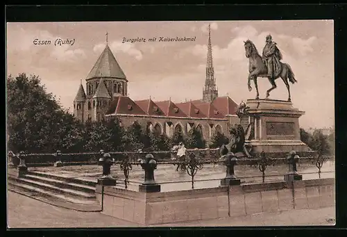 AK Essen /Ruhr, Burgplatz mit Kaiserdenkmal