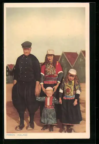 AK Marken, Holländische Familie in Tracht