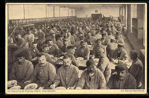 AK Hamburg-Wandsbek, Reichardt-Kakao-Werk, Arbeiter in einem Speisesaal