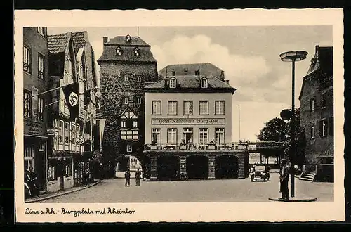 AK Linz a. Rh., Burgplatz mit Rheintor, , Hotel Burg-Hof