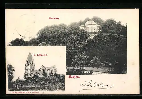 AK Aachen, Lousberg mit Gasthaus Belvedere, St. Salvator