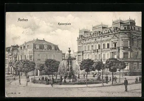 AK Aachen, Kaiserplatz mit Springbrunnen