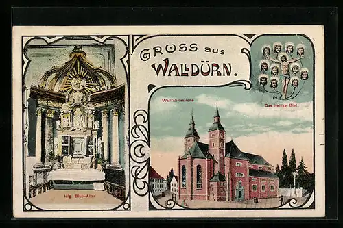 Passepartout-AK Walldürn, Wallfahrtskirche mit Hlg. Blut-Altar