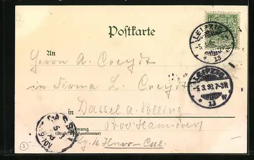 Lithographie Leipzig, Augusteum (Universität) mit Strasse