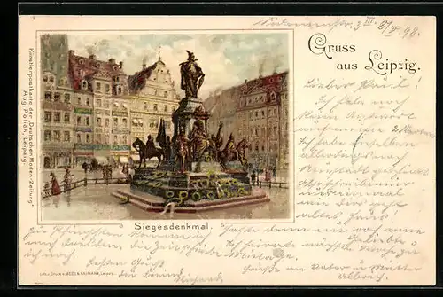 Lithographie Leipzig, Siegesdenkmal und Umgebung