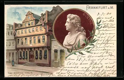 Lithographie Alt-Frankfurt, Goethe-Haus und-Portrait