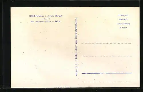 AK Bad Schandau, FDGB-Ferienheim Erwin Hartsch