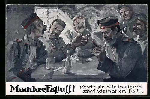 Künstler-AK sign. Bierbach: Soldaten rauchend am Tisch