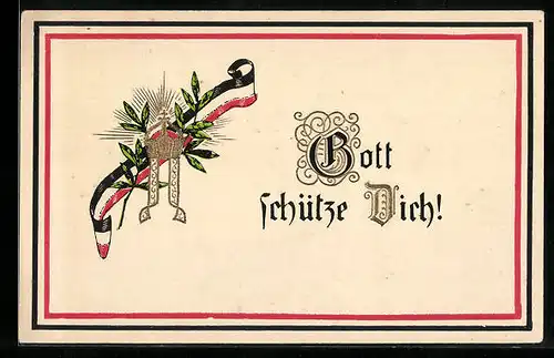 AK Gott schütze Dich!, Krone, Reichsfahne