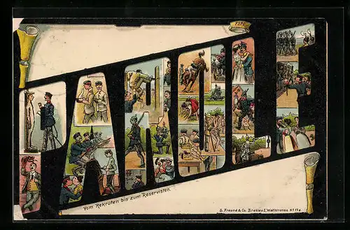 Künstler-AK Der Weg des Soldaten vom Rekruten zum Reservisten