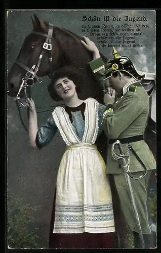 AK Soldat küsst einer jungen Dame die Hand