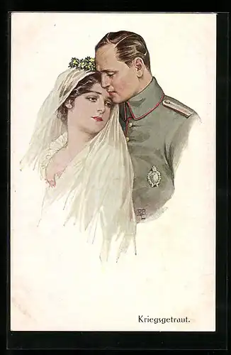 AK Kriegsgetraut., Soldat mit Braut