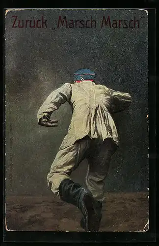 AK Zurück Marsch Marsch, Laufender Soldat von hinten