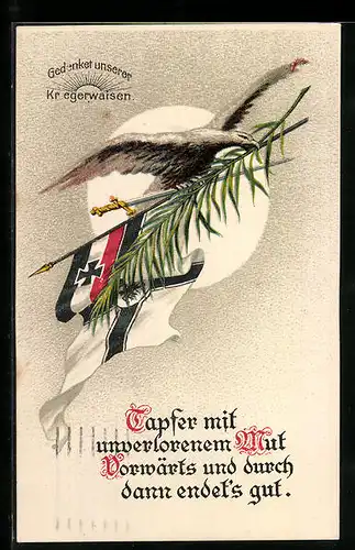 AK Tapfer mit unverlorenem Mut..., Adler mit Palmzweig, Fahnen