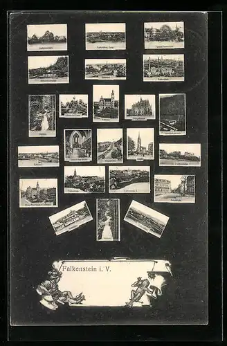 AK Falkenstein i. V., Gesamtansicht, Hanneloh, Kirche, Rathaus