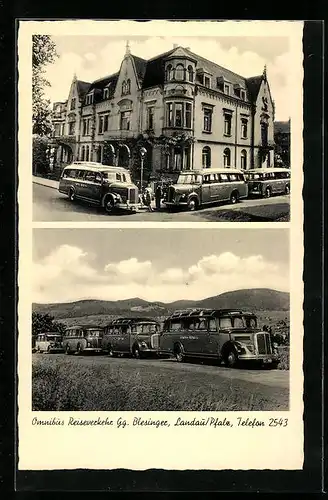 AK Landau /Pfalz, Omnibus Reiseverkehr Gg. Blesinger, Pestalozzistrasse 1