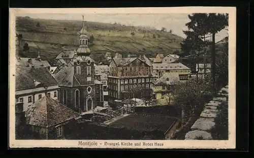 AK Montjoie, Evangel. Kirche und Rotes Haus