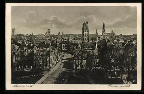 AK Münster i. W., Gesamtansicht aus der Vogelschau