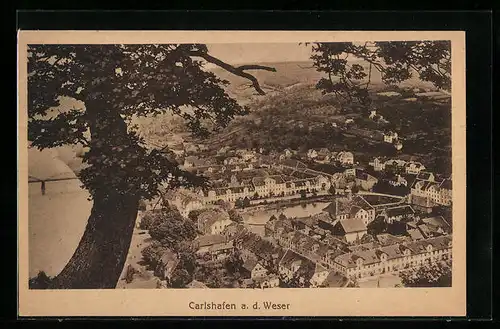 AK Carlshafen a. d. Weser, Ortsansicht aus der Vogelschau