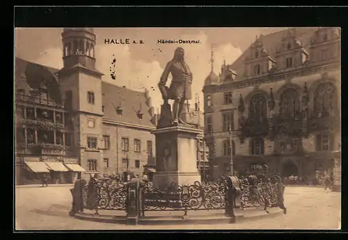 AK Halle a. S., Partie am Händel-Denkmal