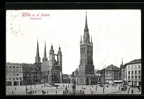 AK Halle / Saale, Strassenbahn auf dem Marktplatz