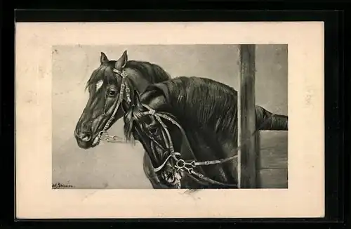 Künstler-AK Alfred Schönian: Pferde im Stall
