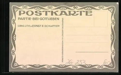 Künstler-AK Ernst E. Schlatter: Gottlieben, Blick zum Ufer