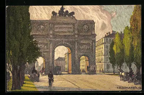 Künstler-AK Ernst E. Schlatter: München, Das Siegestor