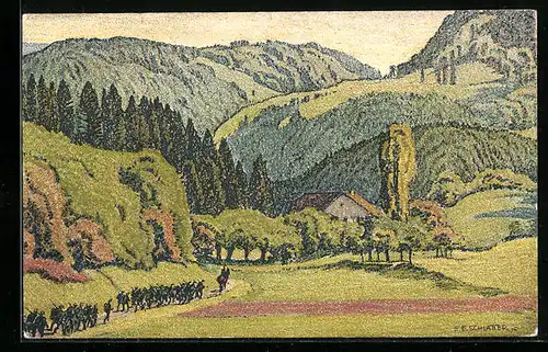 Künstler-AK Ernst E. Schlatter: Tal im Jura vor dem Fontenais
