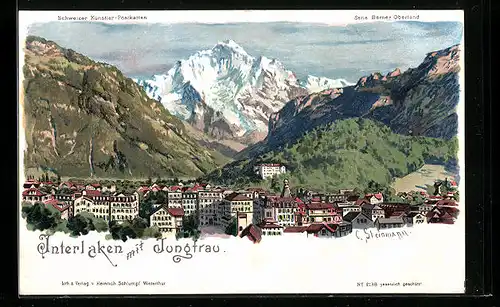 Künstler-AK C. Steinmann Nr. 2138: Interlaken, Ortsansicht mit Jungfrau