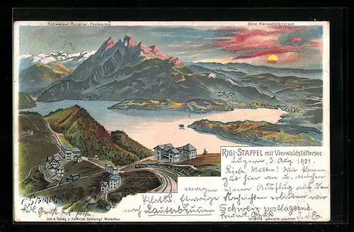 Künstler-AK C. Steinmann Nr. 2078: Rigi-Staffel, Totale mit dem Vierwaldstättersee, Gebirgspanorama