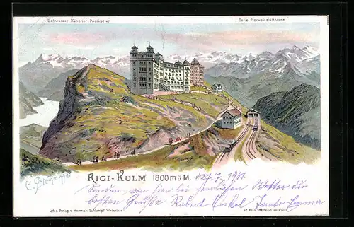 Künstler-AK C. Steinmann Nr. 2070: Rigi-Kulm, Hotel und Bergbahn